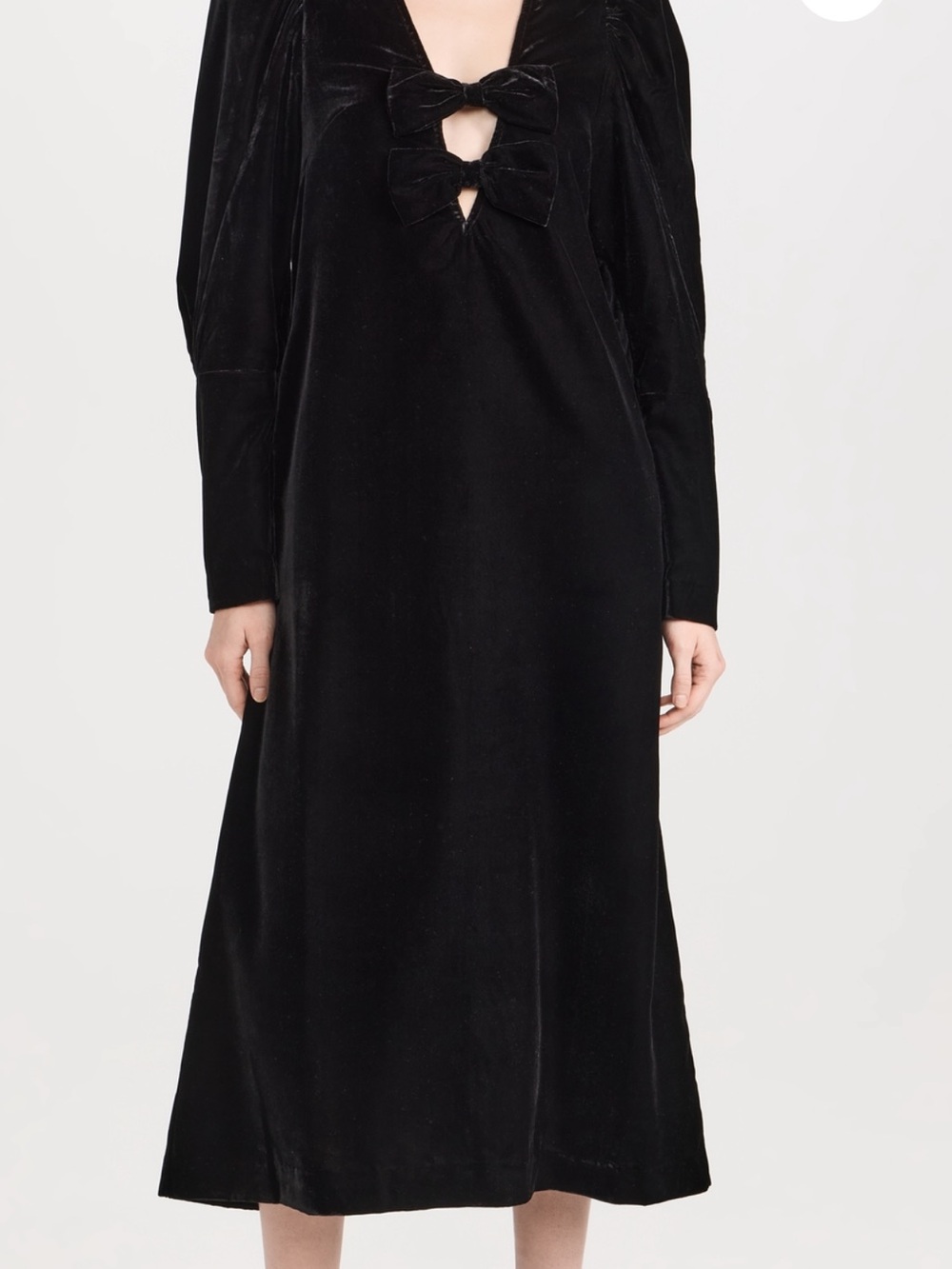 Sea Black Velvet V-Neck Midi Dress with Bow Cutouts - Picture 6 of 8